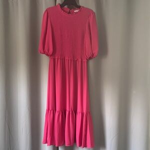 Nanette Lepore Vibrant Pink 3/4 Sleeve Flowy Maxi Dress